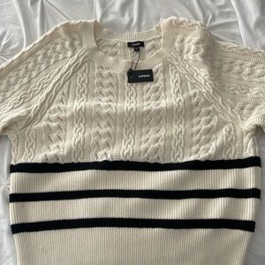 Express Cream and Black Cable Knit Sweater